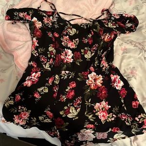 A black floral romper